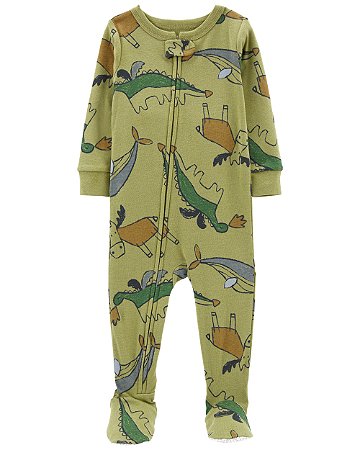 Pijama com pezinho Dino Verde Musgo - 12m (9 a 12 meses) - Carter's