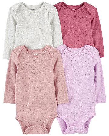 Kit Body 4 Peças Rosa Claro/Escuro - 12m (9 a 12 meses) - Carter's