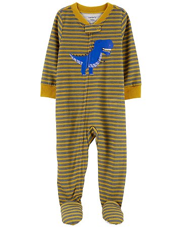 Pijama com pezinho Dino Listrado Marrom/Cinza - 2T (2 a 3 anos) - Carter's