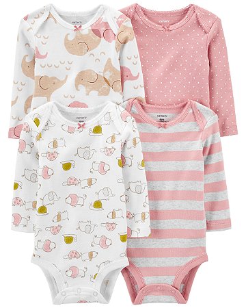 Kit Body 4 Peças Elefantes Rosa - 6m (3 a 6 meses) - Carter's