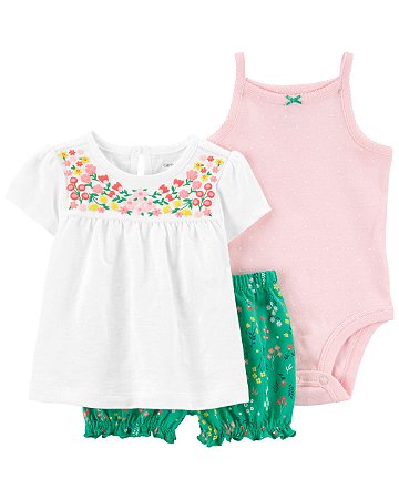 Conjunto 3 Peças Shortinho Verde Girl - 3m (1 a 3 meses) - Carter's