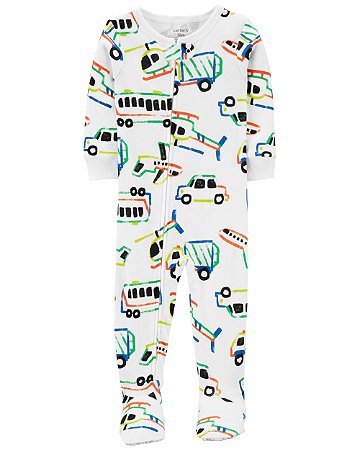 Pijama com pezinho Branco Veículos - 12m (9 a 12 meses) - Carter's