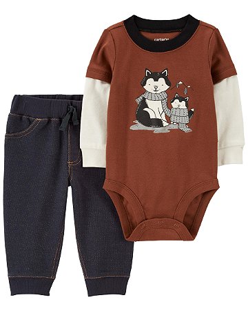 Conjunto 2 Peças Dog Marrom - 3m (1 a 3 meses) - Carter's