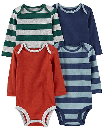 Kit Body 4 Peças Listrados Azul/Vermelho - 3m (1 a 3 meses) - Carter's