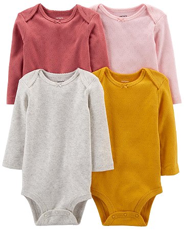 Kit Body 4 Peças Mostarda/Rosa - 3m (1 a 3 meses) - Carter's