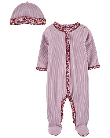 Pijama com pezinho Roxo com touca - 9m (6 a 9 meses) - Carter's