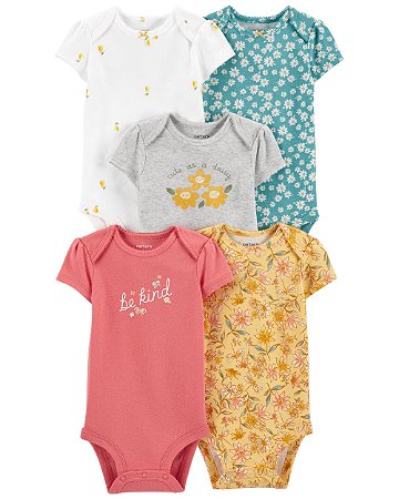 Kit Body 5 Peças Be Kind/Amarelo Florzinha - 3m (1 a 3 meses) - Carter's