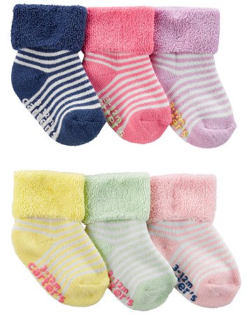 Kit 6 Meias Azul/Rosa/Roxo - 0 a 3 meses - Carter's