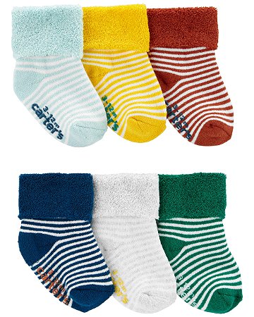 Kit 6 Meias Azul/Amarela/Vermelho - 0 a 3 meses - Carter's
