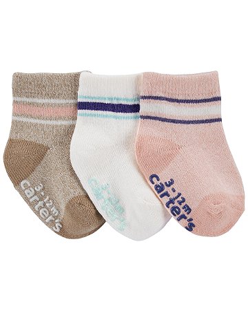 Kit 3 Meias Rosa/Branca/Marrom - 12 a 24 meses - Carter's