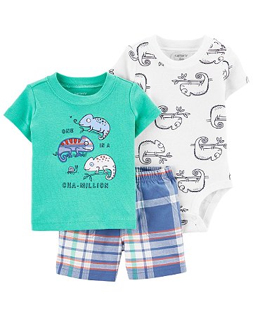 Conjunto 3 peças Camaleão Verde Água - 6m (3 a 6 meses) - Carter's