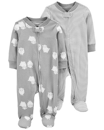 Kit 2 Pijamas Ovelhinha Cinza - 3m (1 a 3 meses) - Carter's