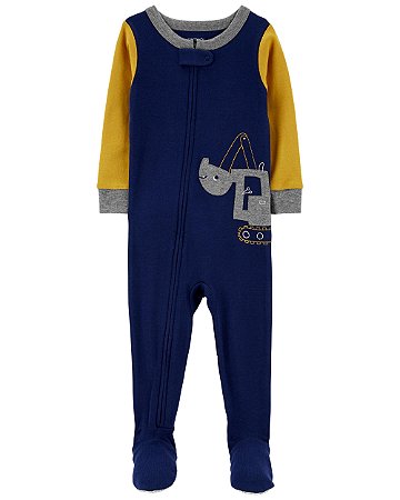 Pijama com pezinho Azul M/Mostarda - 12m (9 a 12 meses) - Carter's