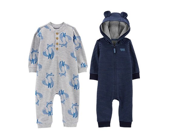 Kit 2 Macacões Azul Marinho e Raposa - 3m (1 a 3 meses) - Carter's