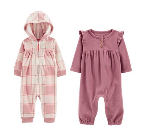 Kit 2 Macacões Quadriculado e Rosa - 3m (1 a 3 meses) - Carter's