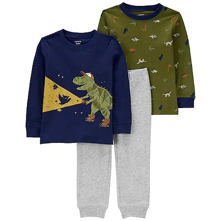Conjunto 3 peças Manga Longa Camisa Dino - 2T (2 a 3 anos) - Carter's