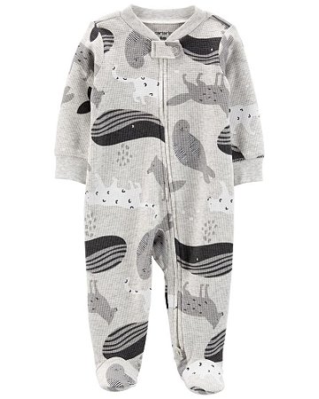Pijama com pezinho Baleia Preta - 3m (1 a 3 meses) - Carter's