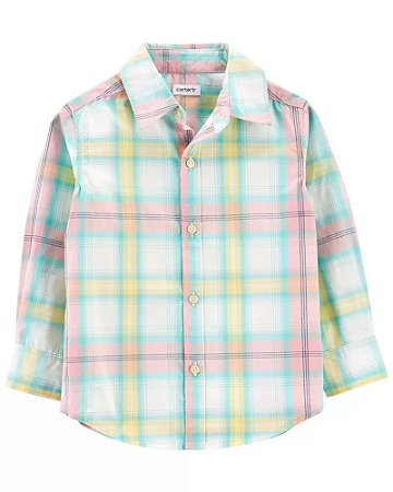 Camisa Social Xadrez Rosa/Azul/Amarelo - 18m (12 a 18 meses) - Carter's