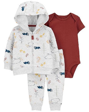 Conjunto 3 peças Moletom Urso Cinza - 9m (6 a 9 meses) - Carter's