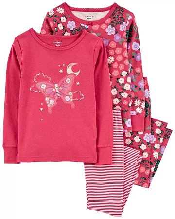Kit Pijama 4 peças Rosa Borboleta Lua - 3T (3 a 4 anos) - Carter's
