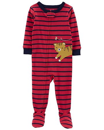 Pijama com pezinho Gato Listrado Vermelho - 12m (9 a 12 meses) - Carter's
