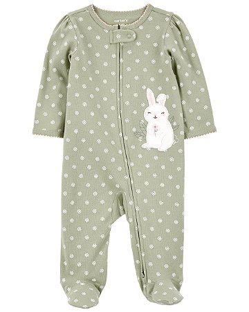 Pijama com pezinho Verdinho Coelho Branco - 3m (1 a 3 meses) - Carter's