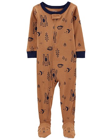 Pijama com pezinho Urso/Pinheiro Marrom - 12m (9 a 12 meses) - Carter's