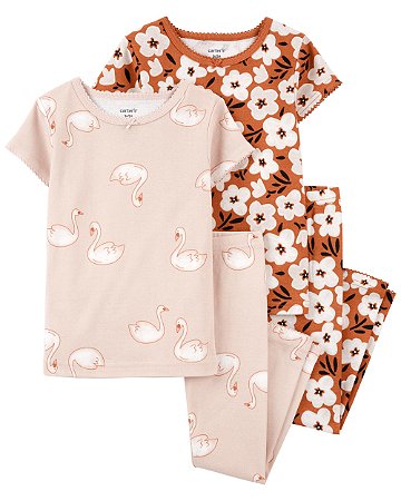 Kit Pijama 4 peças Cisne Rosinha/Flor Marrom - 12m (9 a 12 meses) - Carter's
