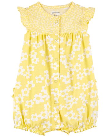 Romper Amarelo Flores Branca - 6m (3 a 6 meses) - Carter's
