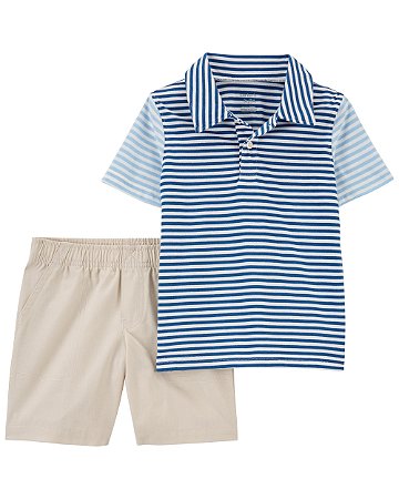 Conjunto 2 peças Listrado Bege/Azul - 6m (3 a 6 meses) - Carter's