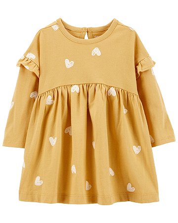 Vestido Mostarda Coração - 6m (3 a 6 meses) - Carter's