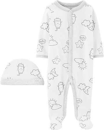 Pijama com pezinho Milk + Touca - 6m (3 a 6 meses) - Carter's