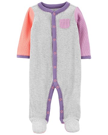 Pijama com pezinho Colorblock Rosa/Roxo - 3m (1 a 3 meses) - Carter's