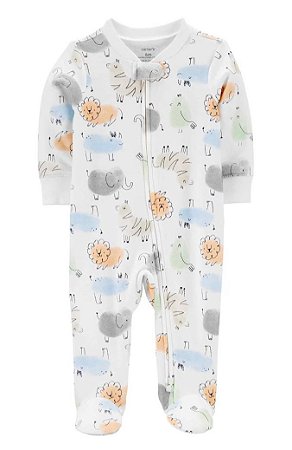 Pijama com pezinho Branco Leãozinho Laranja - 3m (1 a 3 meses) - Carter's