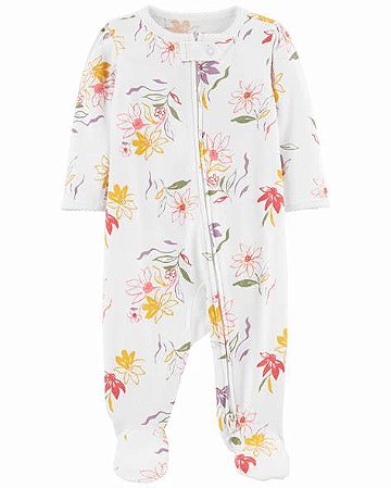 Pijama com pezinho Branco Flores - 6m (3 a 6 meses) - Carter's