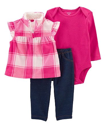 Conjunto 3 peças Colete Xadrez Pink - 18m (12 a 18 meses) - Carter's