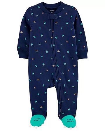 Pijama com pezinho Dino Pé Azul Marinho - 3m (1 a 3 meses) - Carter's