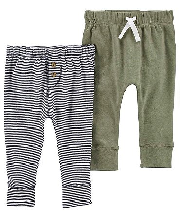 2 Calças Verde Musgo/Azul Listrado - 12m (9 a 12 meses) - Carter's