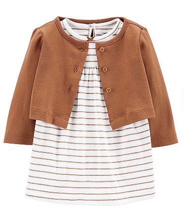 Vestido + Cardigan Marrom - 6m (3 a 6 meses) - Carter's