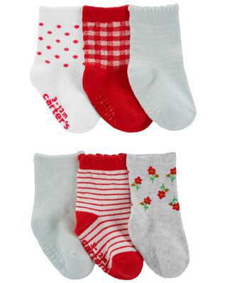 Kit 6 Meias Vermelho/Flor - 2 a 4 anos - Carter's