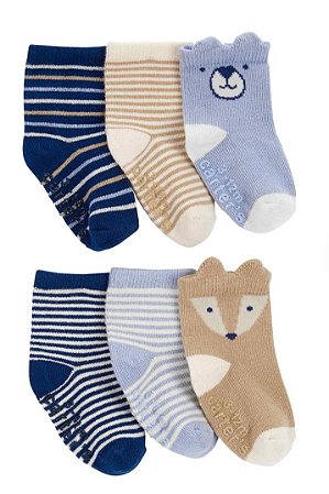 Kit 6 Meias Azul/Marrom - 0 a 3 meses - Carter's