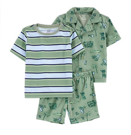 Kit Pijama 3 peças Verde - 2T (2 a 3 anos) - Carter's