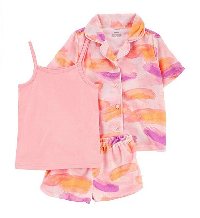 Kit Pijama 3 peças Rosa/Laranja - 2T (2 a 3 anos) - Carter's