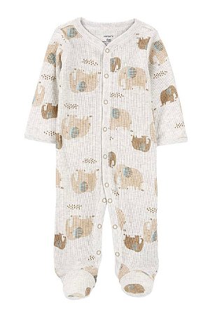 Pijama com pezinho Elefante Bege - 3m (1 a 3 meses) - Carter's