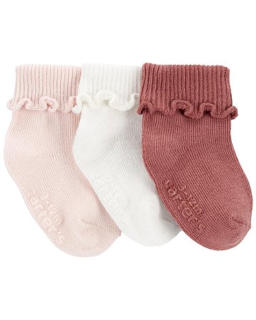 Kit 3 Meias Rosinha/Branca/Rosa - 0 a 3 Meses - Carter's