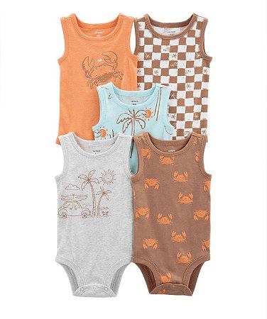 Kit Body 5 Peças Cavado Marrom Praia/Caranguejo - 3m (1 a 3 meses) - Carter's