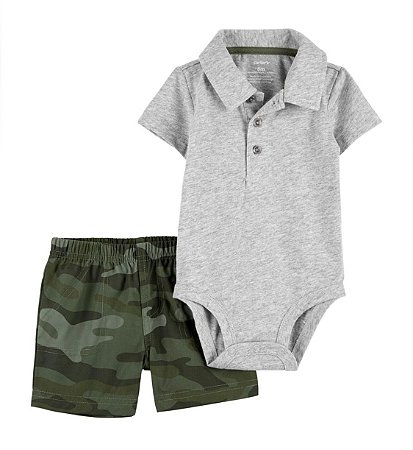 Conjunto 2 peças Polo Cinza/Militar - 3m (1 a 3 meses) - Carter's