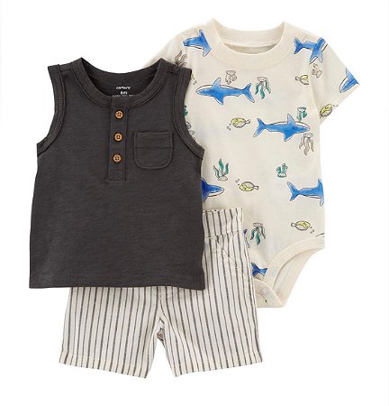 Conjunto 3 peças Tubarão Azul - 12m (9 a 12 meses) - Carter's