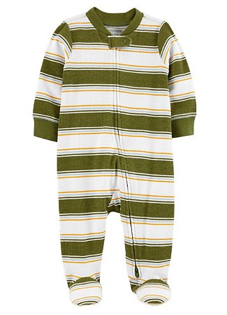 Pijama com pezinho Verde Listrado - 6m (3 a 6 meses) - Carter's