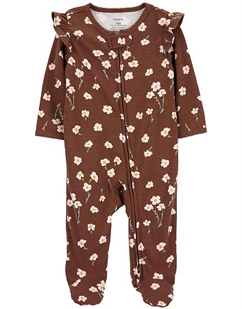 Pijama com pezinho Marrom Flores - 6m (3 a 6 meses) - Carter's